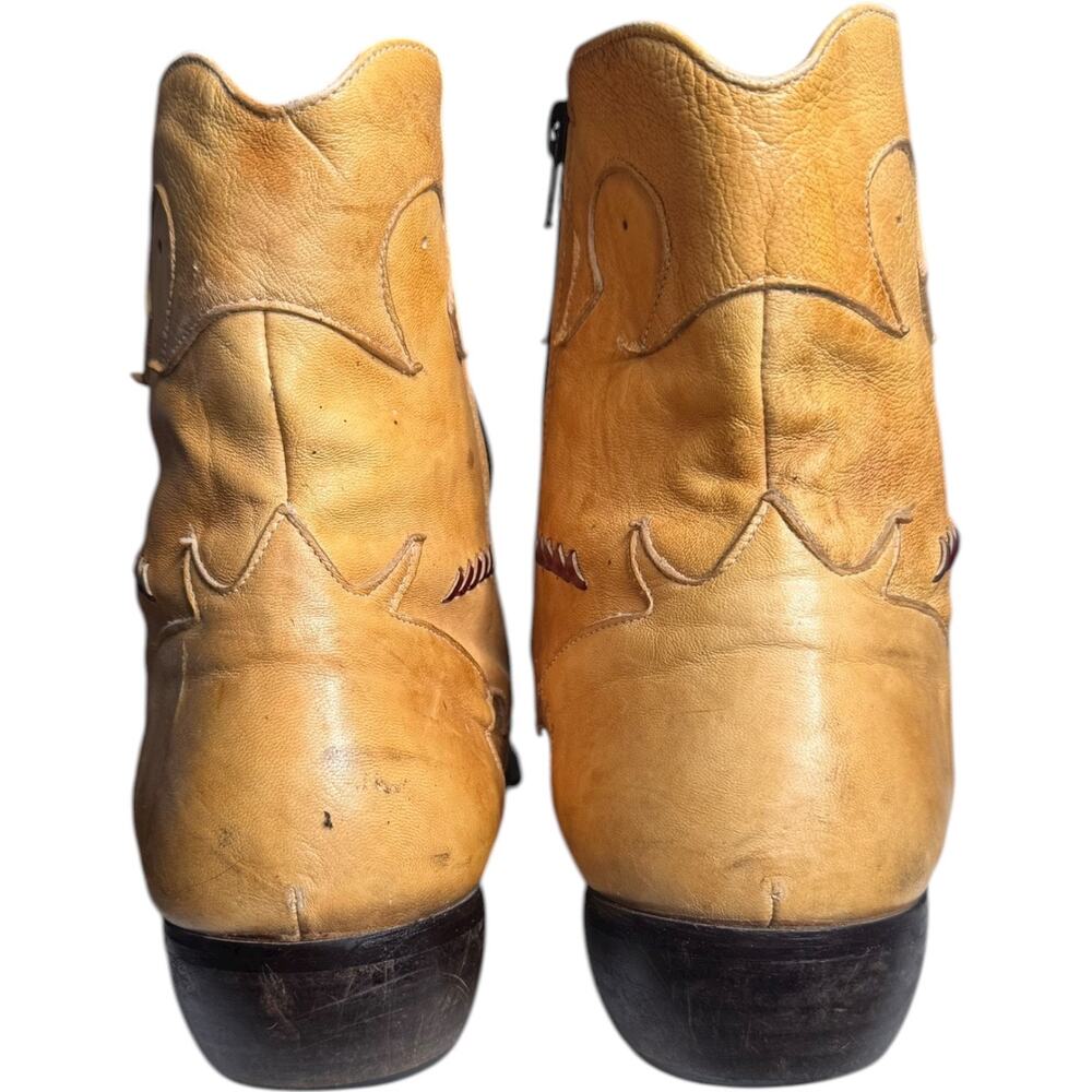Vintage Jo Ghost Italian Western Cowboy Ankle Boots Tan Leather Size 45 11.5-12 - Picture 9 of 16
